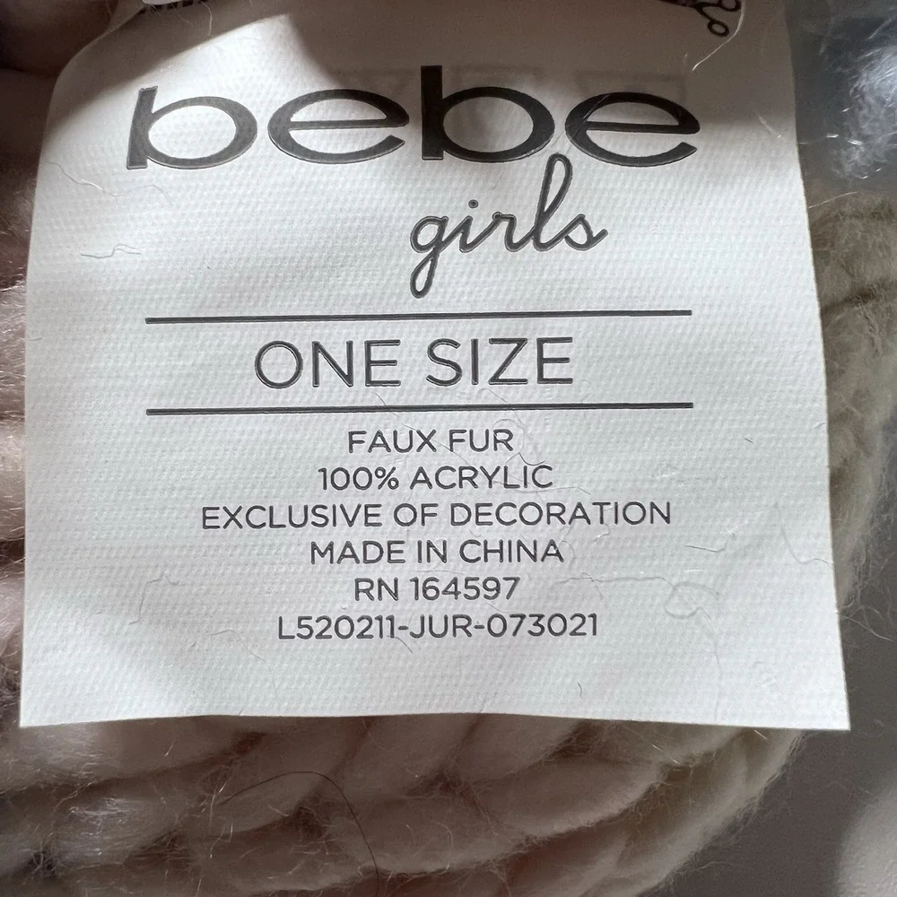 Bebe‎ Kids Striped Beanie White Faux Fur Pom-Pom